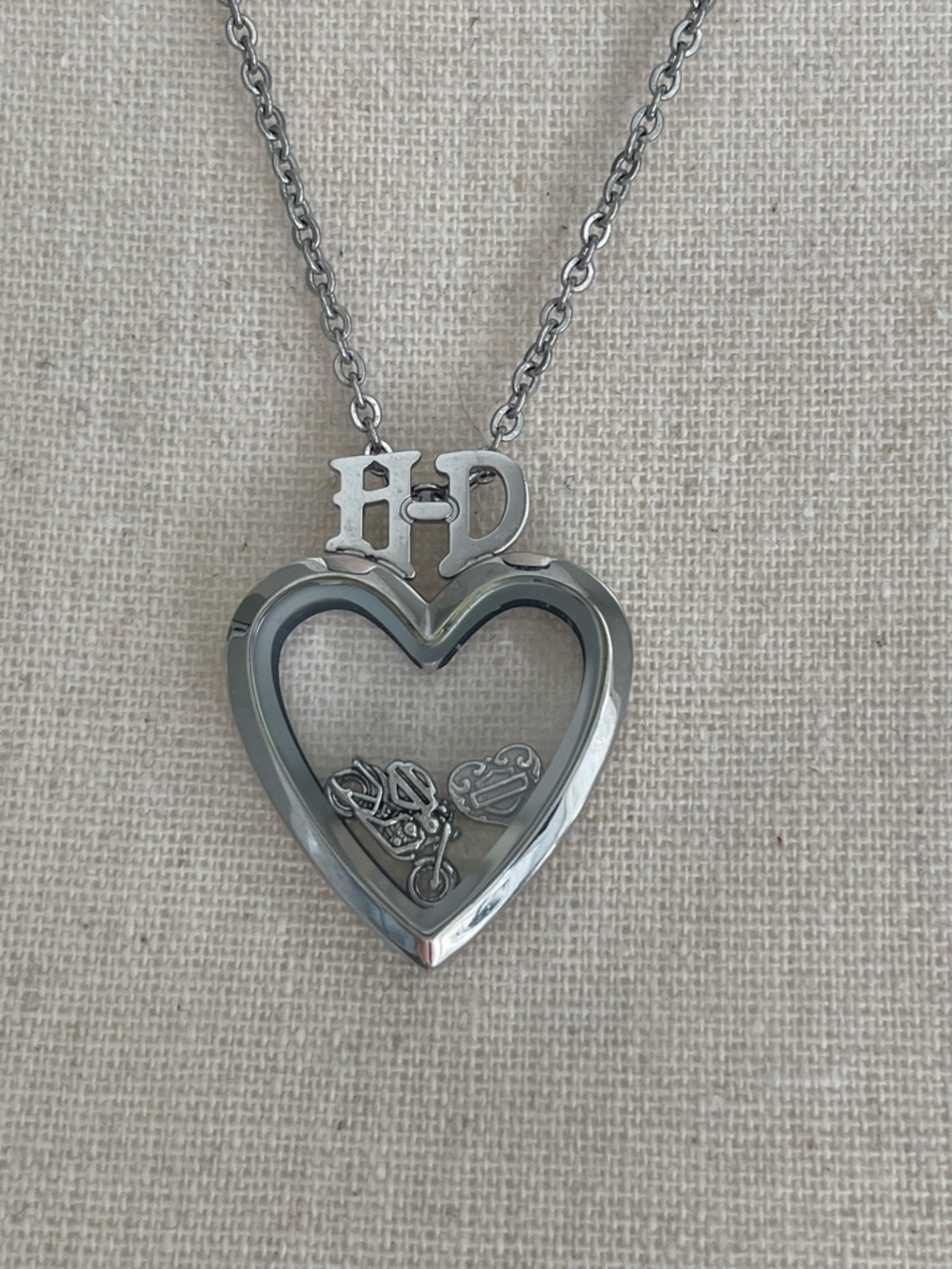 Harley-Davidson Silver Heart Locket Necklace with HD Logo
